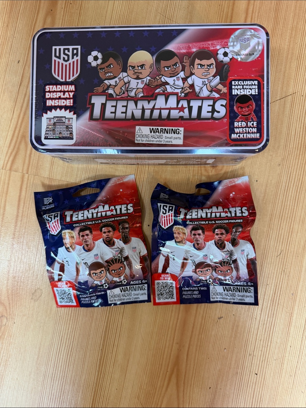 2026 USA Soccer Collectible Figure Tin W/Blind Pack Figures + 2 extra packs